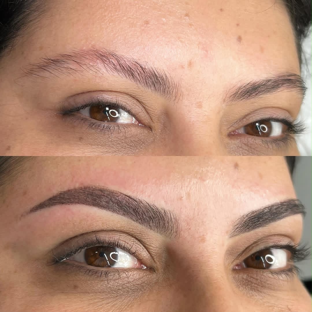 Antes e depois de sobrancelhas: antes acima, depois abaixo